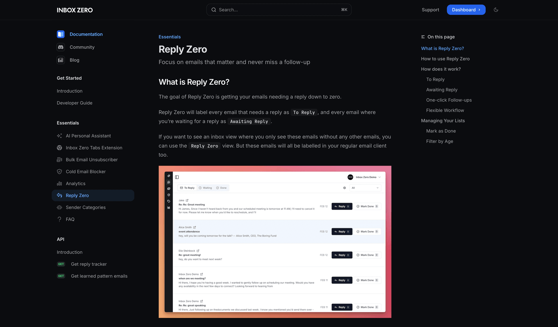Inbox Zero's Reply Zero feature